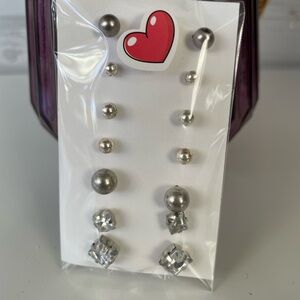 Rue21 Silver and Clear Multi-Pair Stud Earring Set